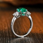 Load image into Gallery viewer, Oval Cut Lab Emerald Three-Stone Engagement Ring - Engagement Ring
