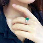 Load image into Gallery viewer, Oval Cut Lab Emerald Three-Stone Engagement Ring - Engagement Ring
