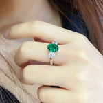 Load image into Gallery viewer, Oval Cut Lab Emerald Three-Stone Engagement Ring - Engagement Ring
