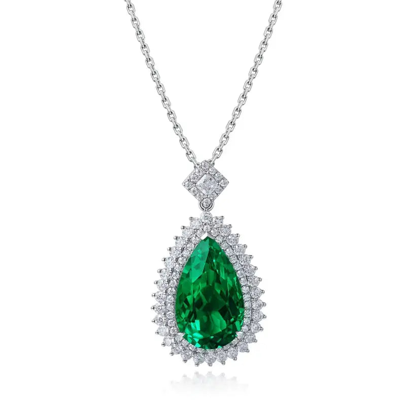 Pear Cut Columbia Green Lab Emerald Cluster Pendant Necklace - Necklace & Pendant