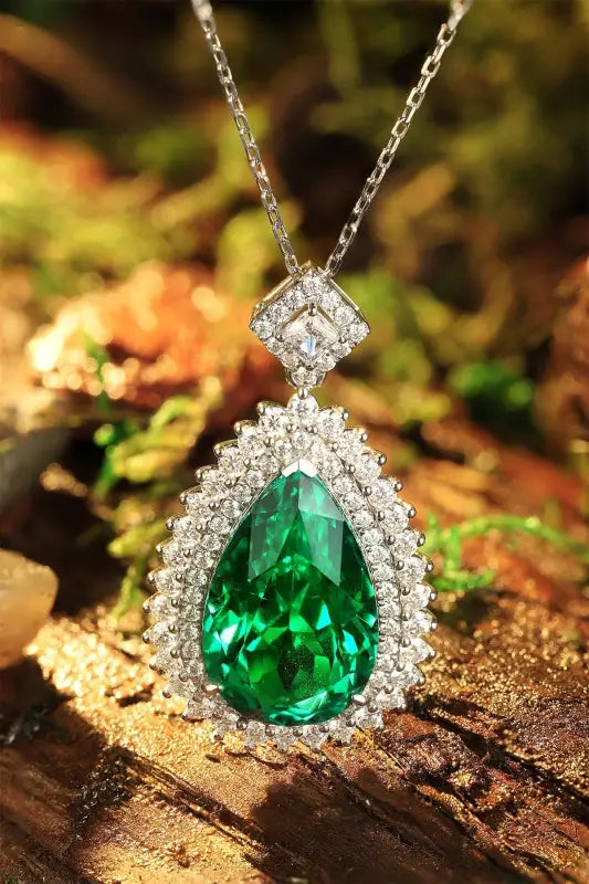 Pear Cut Columbia Green Lab Emerald Cluster Pendant Necklace - Necklace & Pendant