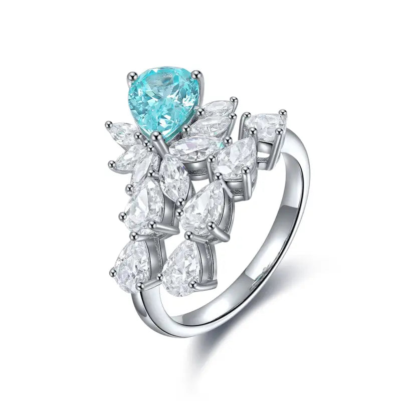 Pear Cut Lab Paraiba Crossover Engagement Ring - Engagement Ring