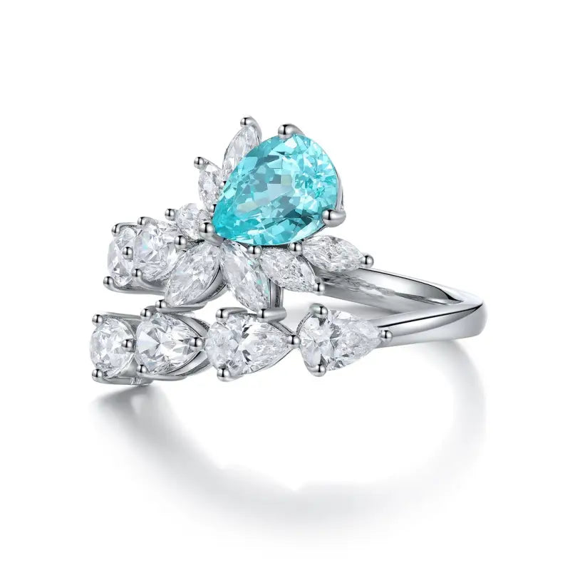 Pear Cut Lab Paraiba Crossover Engagement Ring - Engagement Ring