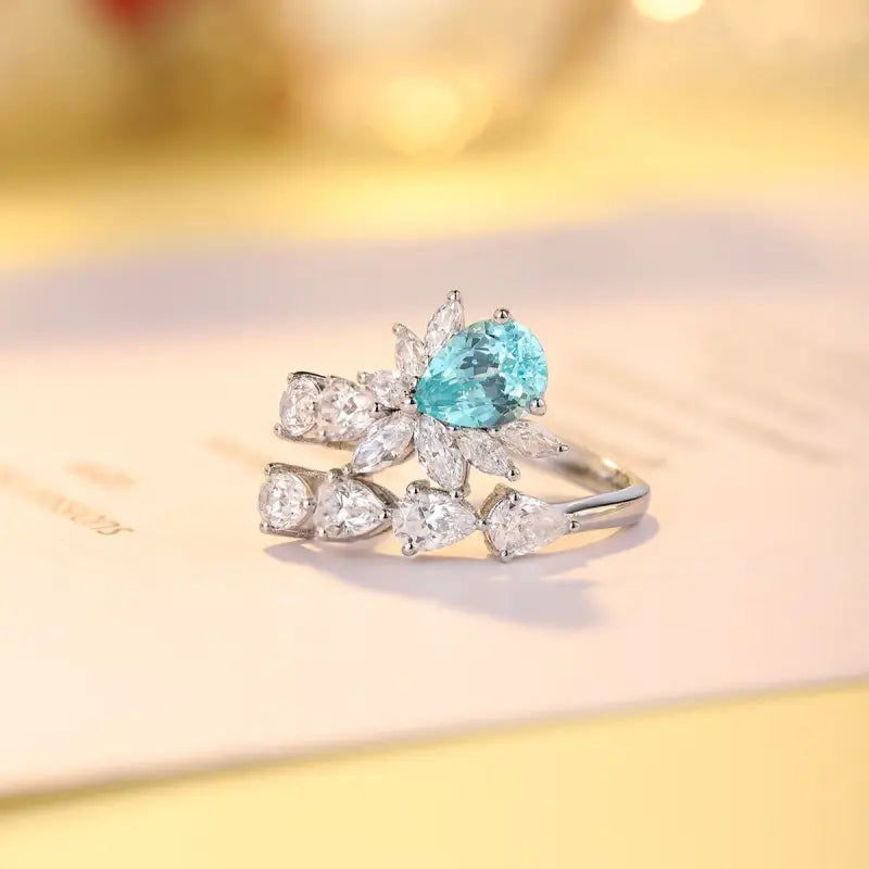 Pear Cut Lab Paraiba Crossover Engagement Ring - Engagement Ring