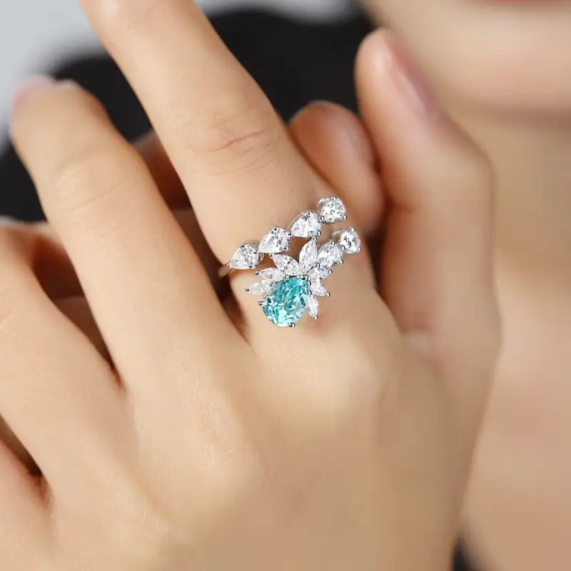 Pear Cut Lab Paraiba Crossover Engagement Ring - Engagement Ring