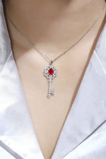 Load image into Gallery viewer, Pear Cut Lab Ruby Pave Key Pendant Necklace - Necklace &amp; Pendant
