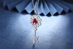 Load image into Gallery viewer, Pear Cut Lab Ruby Pave Key Pendant Necklace - Necklace &amp; Pendant
