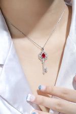 Load image into Gallery viewer, Pear Cut Lab Ruby Pave Key Pendant Necklace - Necklace &amp; Pendant
