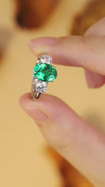 Load and play video in Gallery viewer, Oval Cut Lab Emerald Three-Stone Engagement Ring
