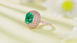 Load and play video in Gallery viewer, 6.5 Ct Cushion Lab Emerald Triple-Halo Engagement Ring
