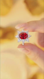 Load and play video in Gallery viewer, Sunny Heart Halo 4 Ct Lab Ruby Engagement Ring
