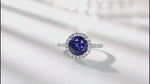 Load and play video in Gallery viewer, Classic 2.9 Ct Round Lab Blue Sapphire Halo Engagement Ring
