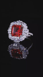 Load and play video in Gallery viewer, 5.9 Ct Asscher Cut Lab Ruby Cluster Engagement Ring
