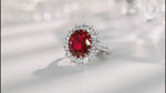 Charger et lire la vidéo dans la visionneuse de galerie, Bague de fiançailles de luxe inspirée de la princesse Diana avec rubis de laboratoire ovale de 6,5 ct
