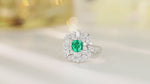 Load and play video in Gallery viewer, Luxury Cluster 0.73 Ct Cushion Lab Emerald Half Pave Engagement Ring
