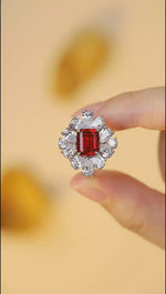 Load and play video in Gallery viewer, Flower Cluster 4 Ct Emerald Cut Lab Ruby Engagement Ring
