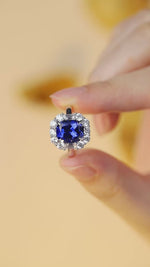 Load and play video in Gallery viewer, 5 Ct Cushion Cut Lab Blue Sapphire  Halo Engagement Ring
