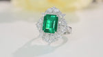 Load and play video in Gallery viewer, Luxury Cluster 3 Ct Lab Emerald Four Prongs Engagement Ring
