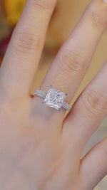 Load and play video in Gallery viewer, 4 Ct Princess Cut Lab Diamond Half Luxury Pave Engagement Ring
