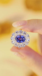 Load and play video in Gallery viewer, Big Pear Halo 3.5 Ct Oval Cut Lab Blue Sapphire Engagement Ring
