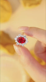 Load and play video in Gallery viewer, 1 Ct Oval Cut Lab Ruby Cluster Engagement Ring
