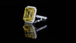 Load and play video in Gallery viewer, 10 Ct Fancy Vivid Yellow Radiant Lab Diamond Halo Pave Engagement Ring (Setting Price Only)
