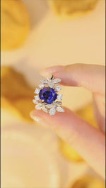 Load and play video in Gallery viewer, Floral Blossom 4.5 Ct Oval Lab Blue Sapphire Engagement Ring
