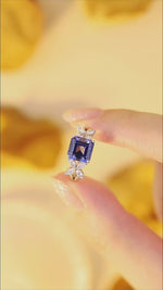 Load and play video in Gallery viewer, 3.45 Ct Asscher Cut Lab Blue Sapphire Snowflake Three-Stone Engagement Ring
