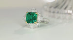 Load and play video in Gallery viewer, Pear Cluster 4 Ct Asscher Cut Lab Emerald Golden Four Prongs Engagement Ring
