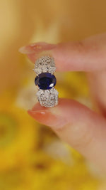 Load and play video in Gallery viewer, 2.5 Ct Oval Lab Blue Sapphire Engagement Ring
