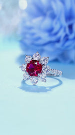 Load and play video in Gallery viewer, Floral Cluster 2.5 Ct Round Lab Ruby Engagement Ring
