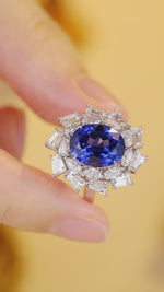 Load and play video in Gallery viewer, Luxury 5 Ct Oval Lab Blue Sapphire Cluster Engagement Ring
