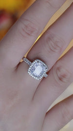 Load and play video in Gallery viewer, 3 Ct Cushion Shape Lab Diamond Halo Half Pave Engagement Ring
