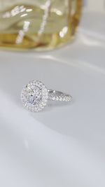 Load and play video in Gallery viewer, Double Halo 4 Ct Round Cut Moissanite Half Pave Engagement Ring
