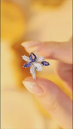 Load and play video in Gallery viewer, Marquise &amp; Pear Cut Lab Blue Sapphire and Lab Diamond Engagement Ring
