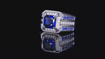 Charger et lire la vidéo dans la visionneuse de galerie, Bague de mariage en grappe de saphirs bleus de laboratoire taille Asscher de 3 ct pour hommes
