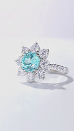 Load and play video in Gallery viewer, Floral Cluster 3.8 Ct Round Lab Paraiba Engagement Ring
