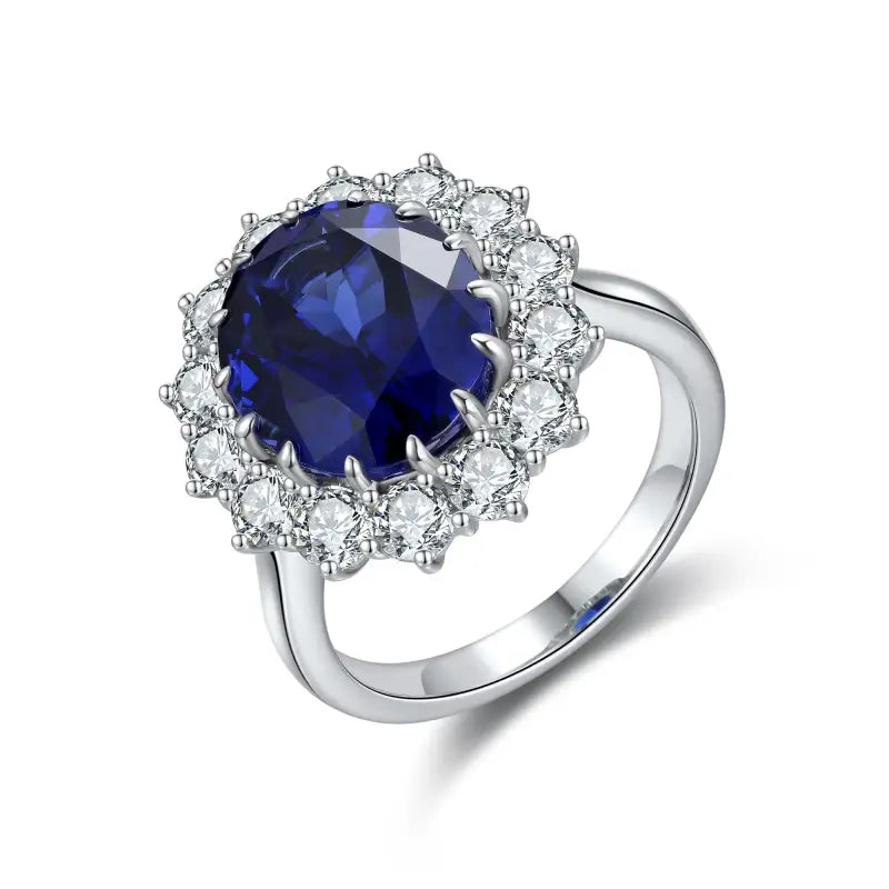 Sapphire and diamond ring with a silver band.