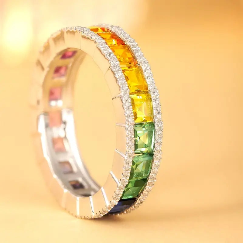 Rainbow Graduating Sapphire Channel Eternity band - Wedding Ring