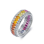 Load image into Gallery viewer, Rainbow Wave Line Elongated Hexagon Lab Sapphire Channel Eternity Band - Wedding Ring
