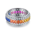 Load image into Gallery viewer, Rainbow Wave Line Elongated Hexagon Lab Sapphire Channel Eternity Band - Wedding Ring
