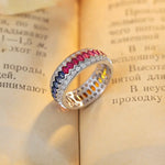 Load image into Gallery viewer, Rainbow Wave Line Elongated Hexagon Lab Sapphire Channel Eternity Band - Wedding Ring
