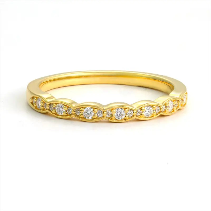 Scalloped Round Cut Lab Diamond Wedding Band - Wedding Ring