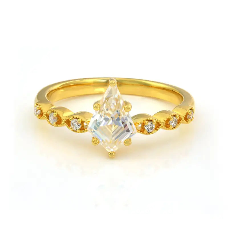 Six Prongs Kite Cut Lab Diamond Engagement Ring - Engagement Ring