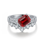 Load image into Gallery viewer, Elegant silver ring featuring a square-cut ruby surrounded by diamonds.
