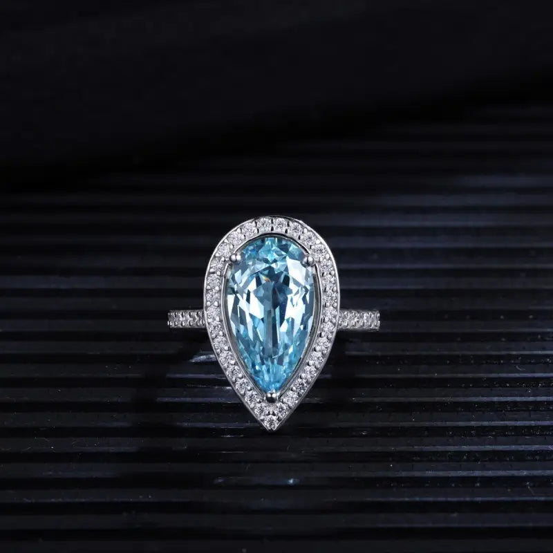 Tear of Ocean 5 Ct Pear Cut Lab Paraiba Halo Engagement Ring - Engagement Ring