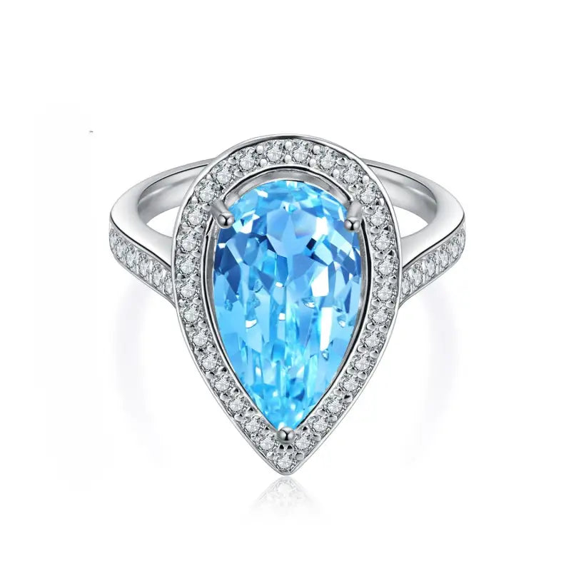 Tear of Ocean 5 Ct Pear Cut Lab Paraiba Halo Engagement Ring - Engagement Ring