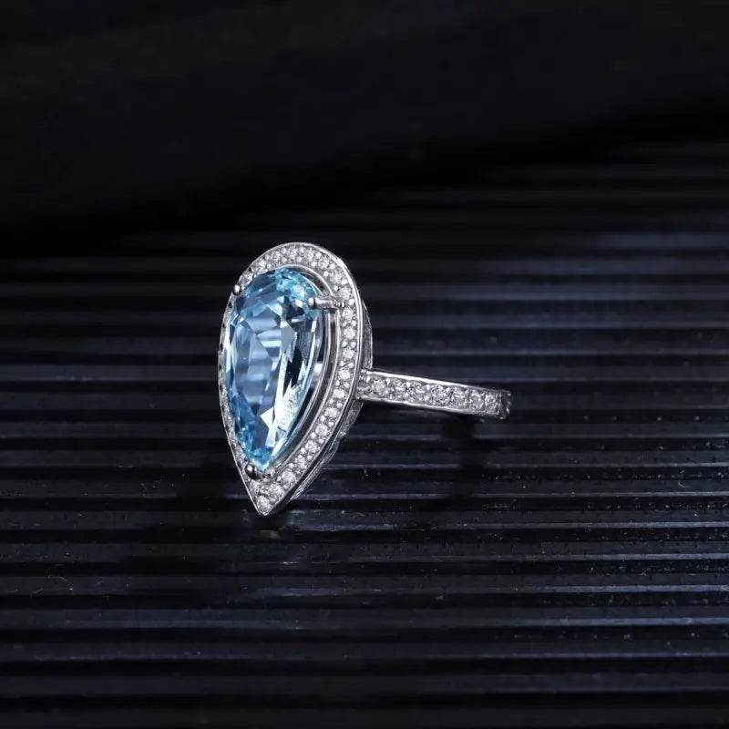 Tear of Ocean 5 Ct Pear Cut Lab Paraiba Halo Engagement Ring - Engagement Ring