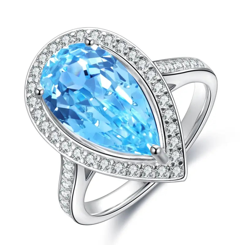 Tear of Ocean 5 Ct Pear Cut Lab Paraiba Halo Engagement Ring - Engagement Ring