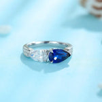 Load image into Gallery viewer, Toi Et Moi Pear Cut Lab Blue Sapphire &amp; Lab Diamond Engagement Ring - Engagement Ring
